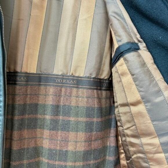 Torras Wool Leather Trim Jacket Black L Plaid Lined Spain Luxury Coat - Picture 7 of 9